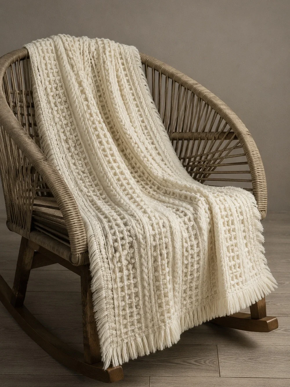 Tapestries Ireland Helena Ruuth Ivory Cable Knit Fringe Throw Blanket Irish Wool